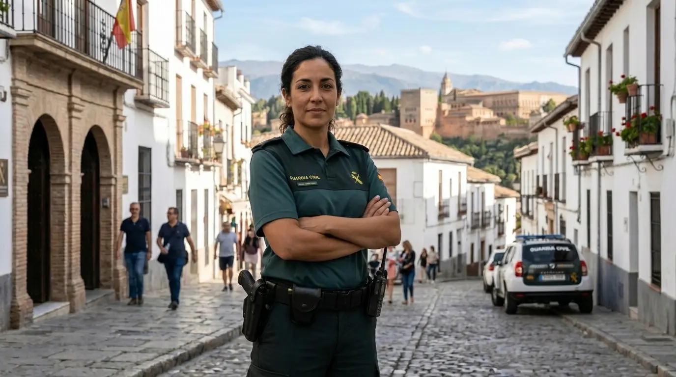 Agente de la Guardia Civil en una calle de una ciudad española